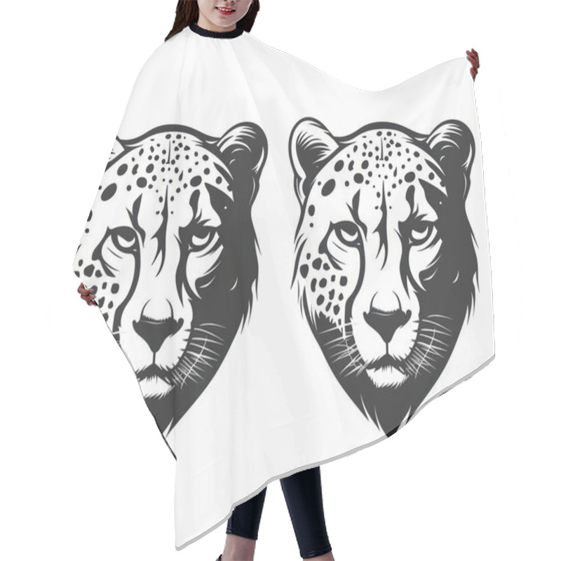 Personality  Stylized Black And White Illustration Of Two Fierce Cheetah Heads Facing Each Other. Hair Cutting Cape