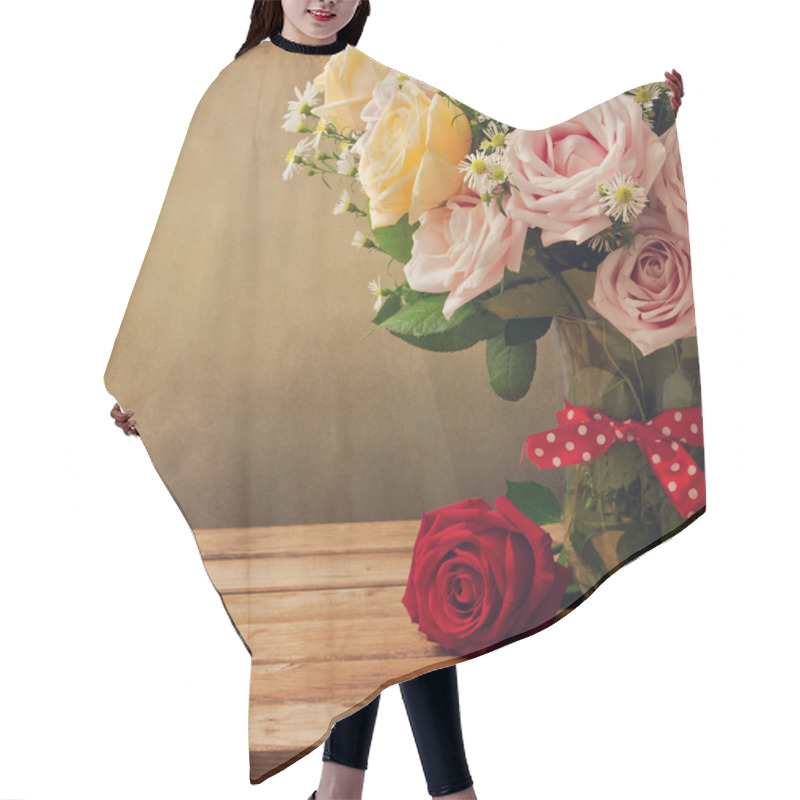 Personality  Background With Beautiful Roses Bouquet Hair Cutting Cape