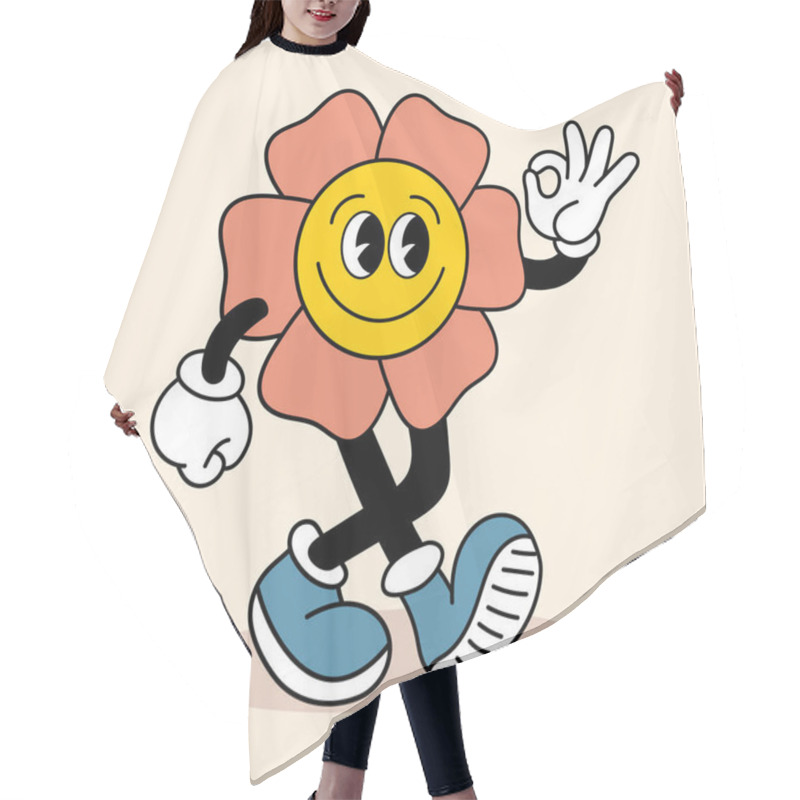 Personality  Cute Funky Hippie Flower. Retro 70s Atmosphere, Psychedelic Groove Element. Illustration In Cartoon Style, Vector Hair Cutting Cape