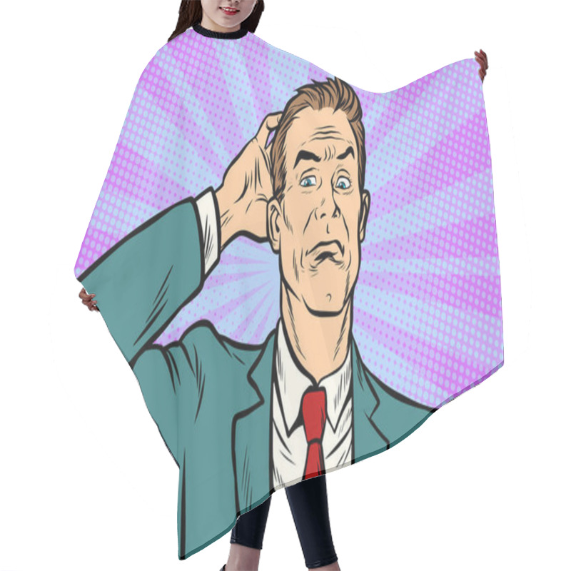 Personality  Businessman Puzzled And Confused Hair Cutting Cape