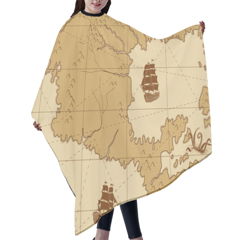 Personality  Old Map With A Compass And Ships Hair Cutting Cape