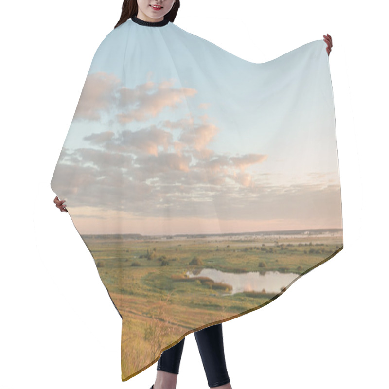 Personality  Misty Sunrise Over A River And A Field Of Grass With Path On It Hair Cutting Cape