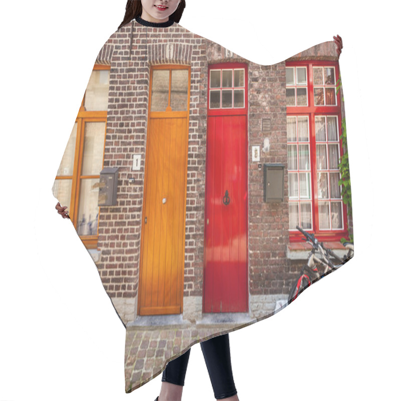 Personality  Doors Of Old Houses And Bicycles In European City Bruges (Brugge Hair Cutting Cape