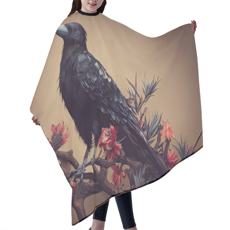 Personality  Digital Drawn Whimsical Detailed Fantasy Crow, Sitting On A Bed Of Thorns, Bird Illustration Hair Cutting Cape