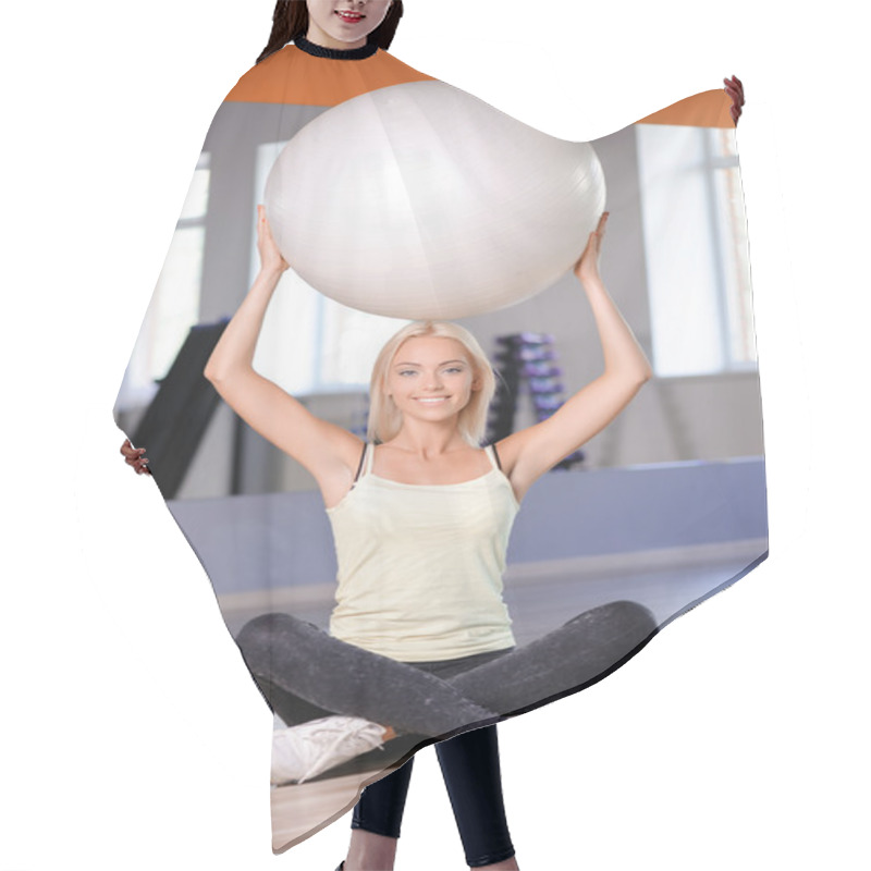 Personality  Blond Woman With A Fitness Ball Hair Cutting Cape