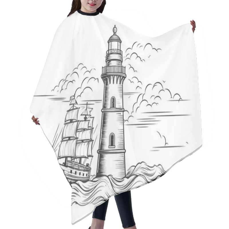 Personality  Lighthouse With Sails And Sea. Vector Illustration  Hair Cutting Cape