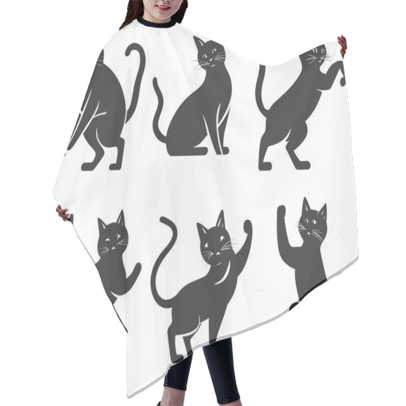 Personality  A Stylish Collection Of Six Black Cat Silhouettes In Various Poses, Depicting Playful And Curious Feline Behavior. Hair Cutting Cape