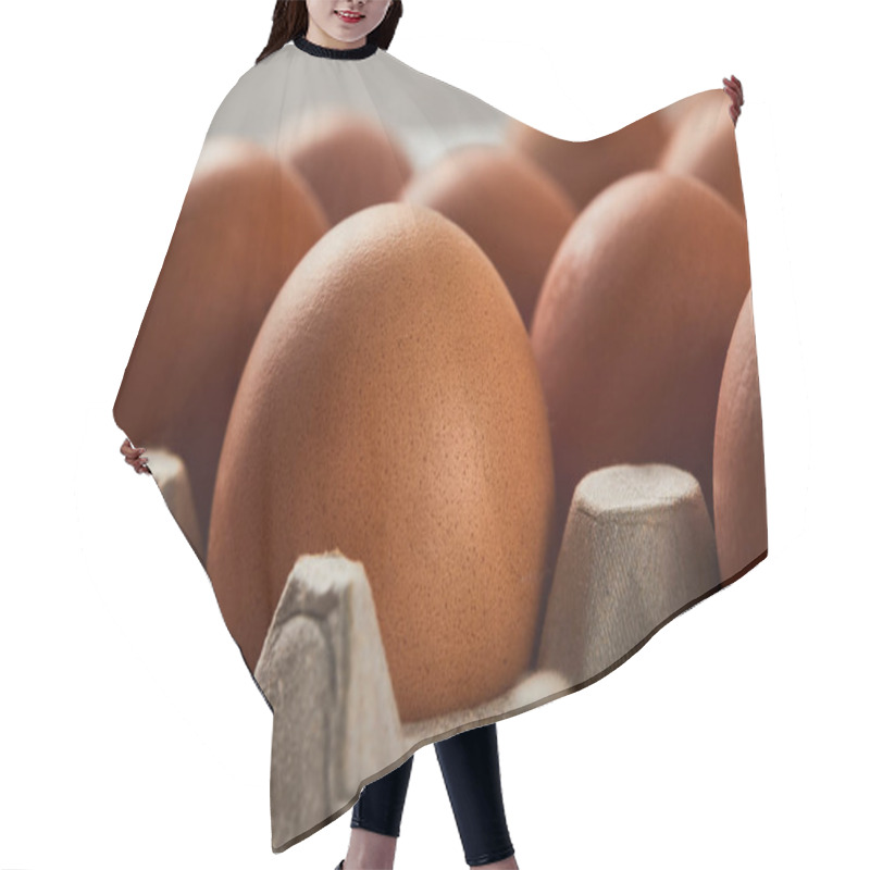 Personality  Selective Focus Of Chicken Eggs In Carton Box Hair Cutting Cape