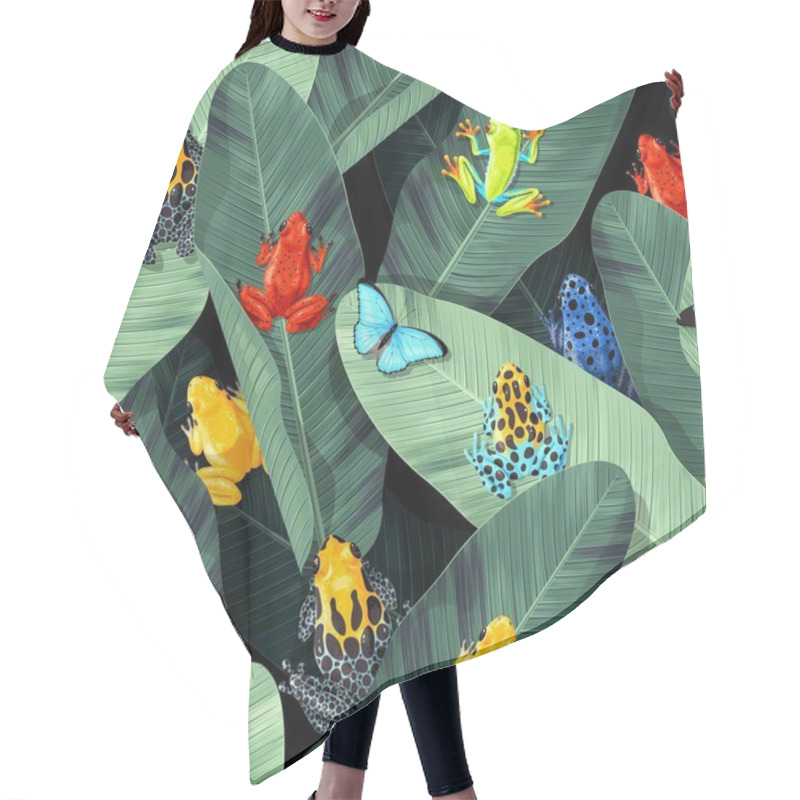 Personality  Seamless Pattern With Tropical Frogs And Palm Leaf Hair Cutting Cape