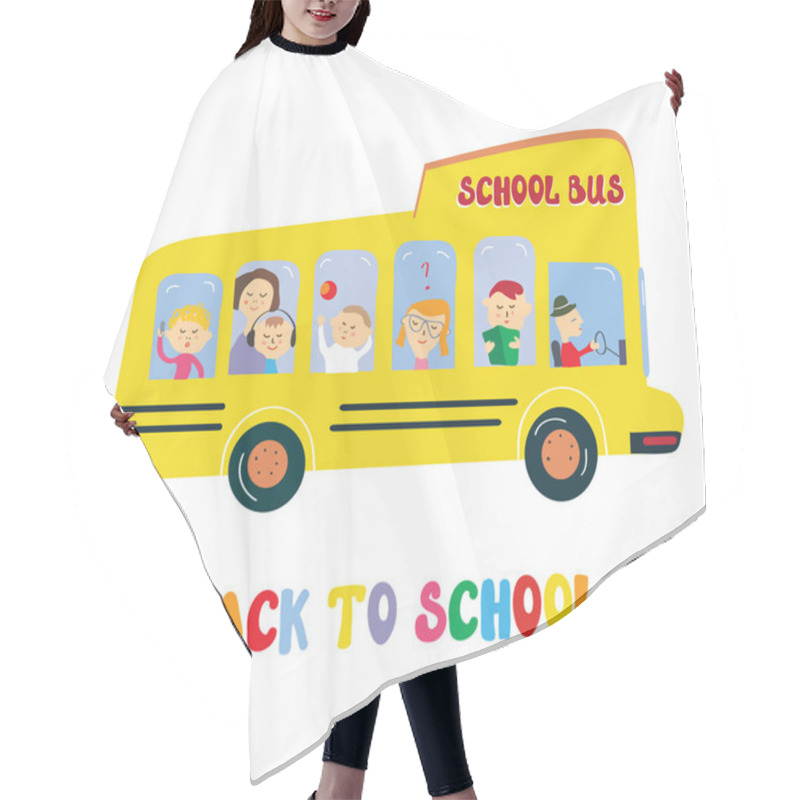 Personality  School Bus With Kids Cartoon Hair Cutting Cape