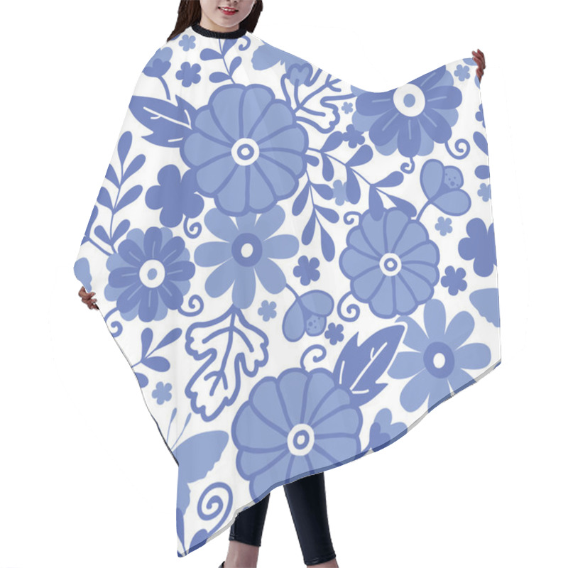 Personality  Delft Blue Dutch Flowers Seamless Pattern Background Hair Cutting Cape