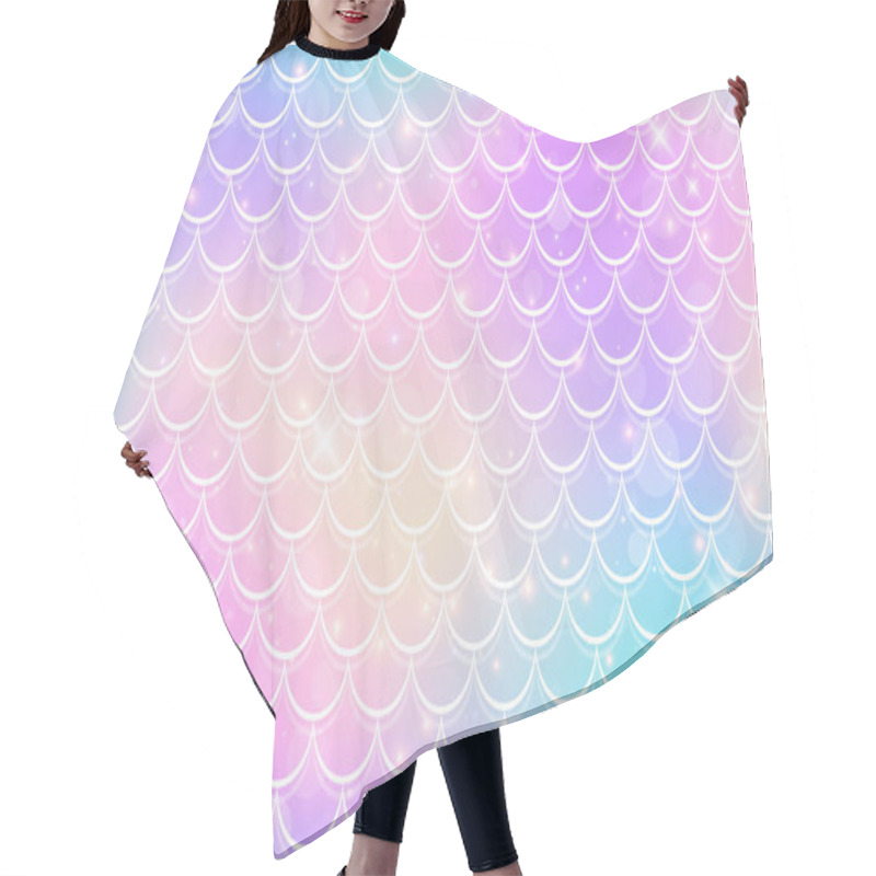 Personality  Mermaid Holographic Background With Scale And Stars. Iridescent Glitter Fish Tail Pattern. Kawaii Vector Texture Hair Cutting Cape