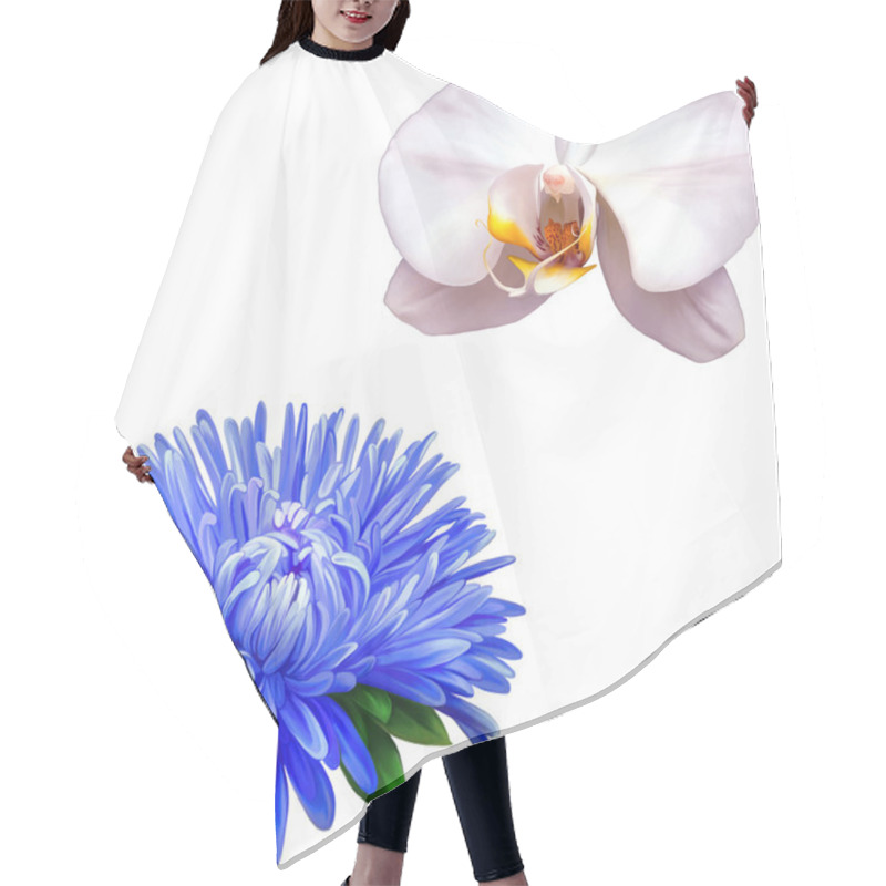 Personality  White Orchid And Blue Aster Flowers Hair Cutting Cape