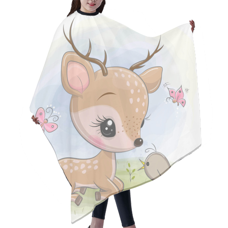 Personality  Cartoon Deer With Bird On The Meadow Hair Cutting Cape