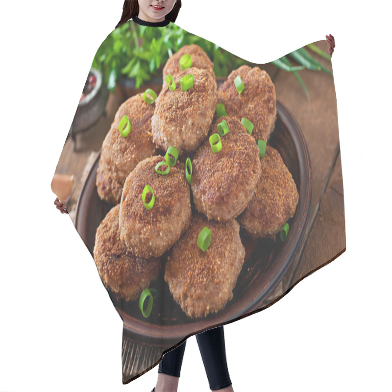 Personality  Meat Cutlets With Vegetables Hair Cutting Cape