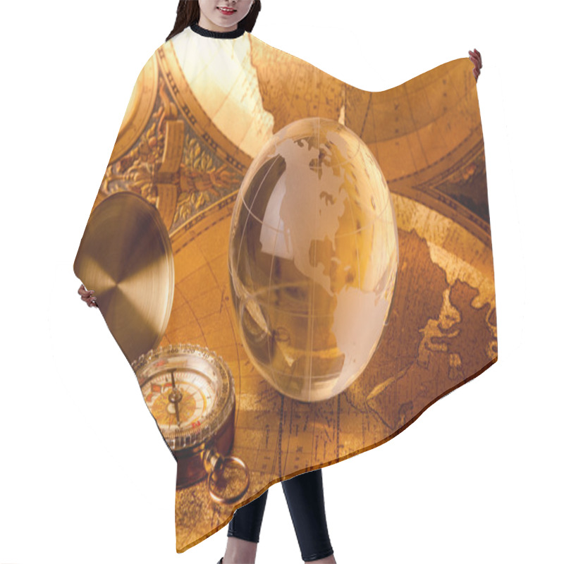 Personality  Gold Globe And Compass Hair Cutting Cape