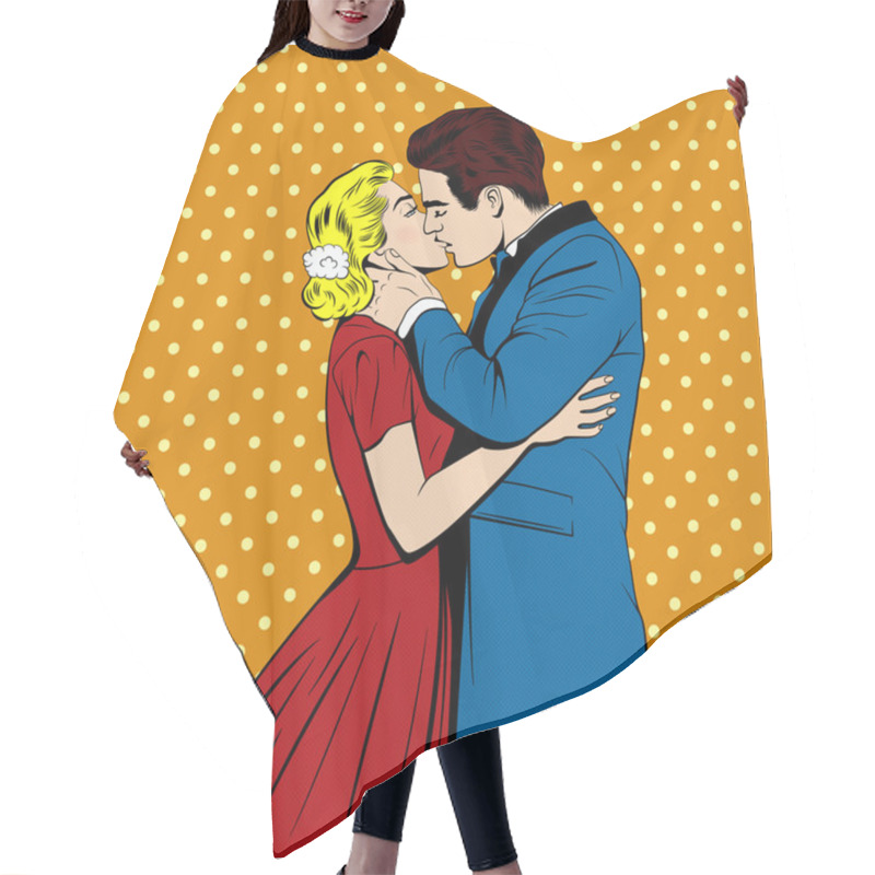 Personality  Vector Kissing Couple In The Pop Art Comics Style Hair Cutting Cape