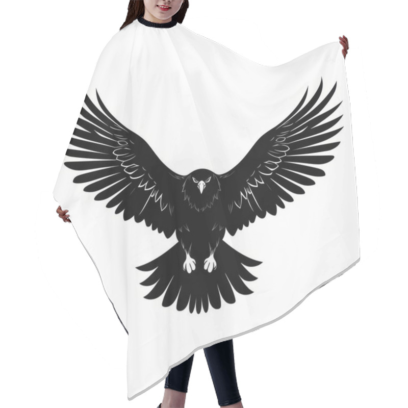 Personality  A Majestic Black Eagle With Spread Wings Soaring Through A Clear Background, Symbolizing Freedom And Power. Hair Cutting Cape