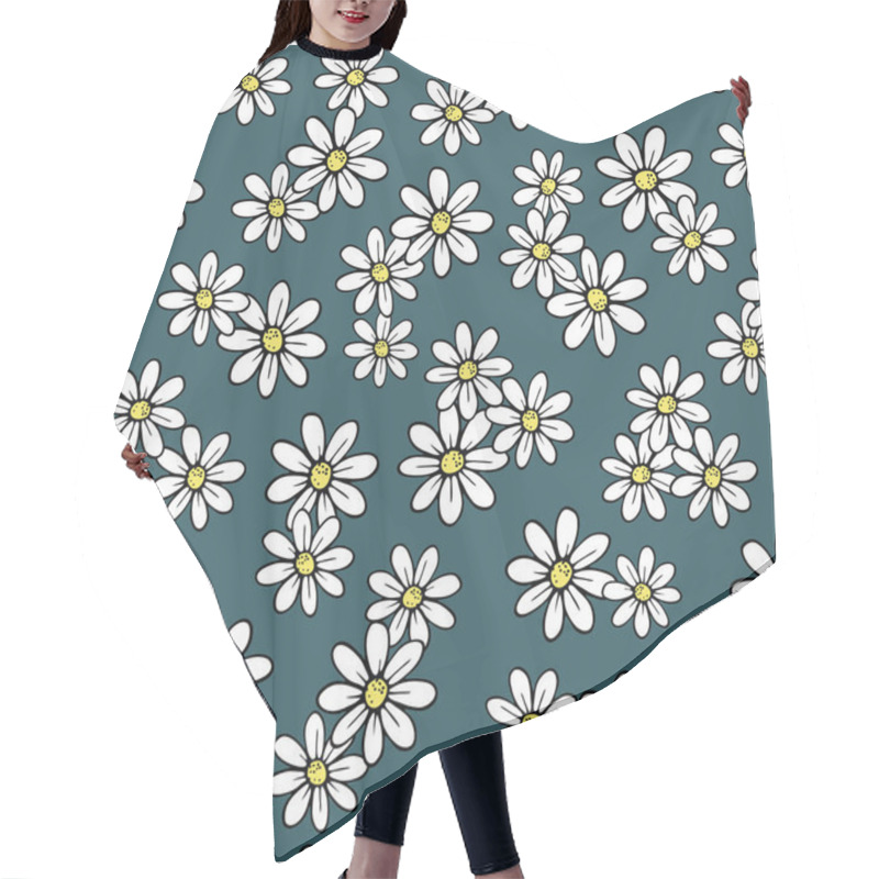 Personality  Cute Daisies Seamless Pattern. Hand-drawn Vector Blooming Chamomile, Line Art Hair Cutting Cape