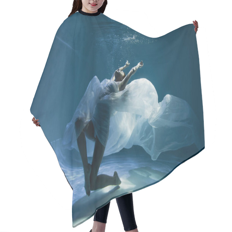 Personality  Lighting On Barefoot Woman In White Dress Swimming In Pool  Hair Cutting Cape