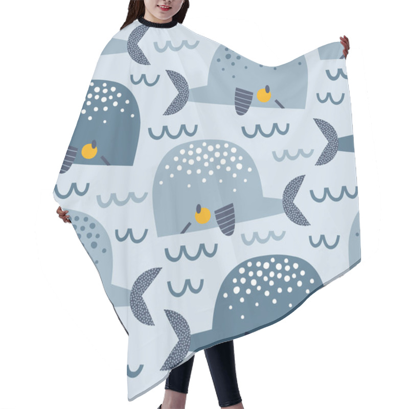 Personality  Blue Yellow Whale In The Waves Vector Seamless Pattern Hair Cutting Cape