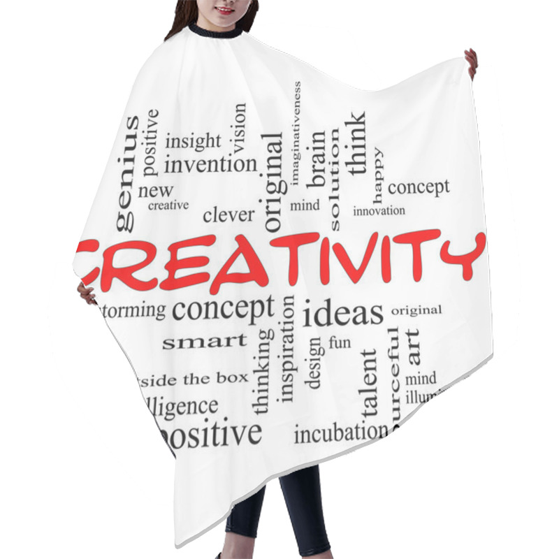 Personality  Creativity Word Cloud Concept Red Black Hair Cutting Cape