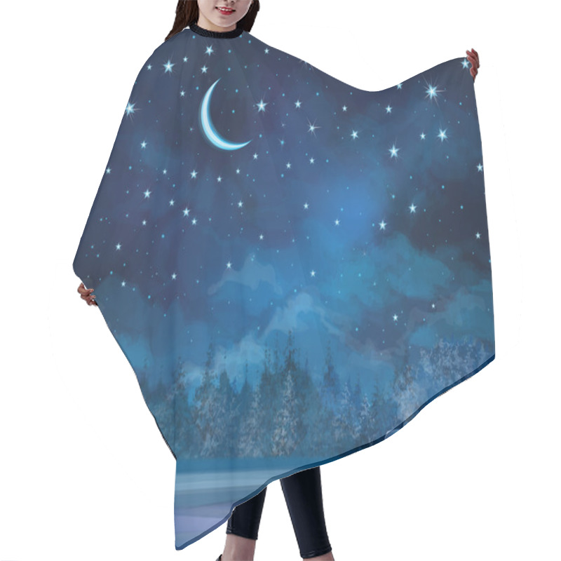 Personality  Vector Night Scene With House  On Starry Sky Background And Fore Hair Cutting Cape