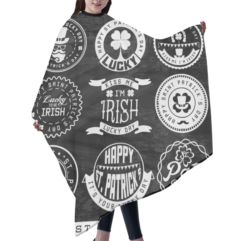 Personality  St. Patrick's Day Typographical Design Elements And Badges On Chalkboard Hair Cutting Cape