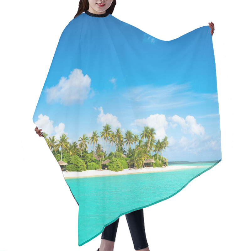 Personality  Tropical Island Beach With Palm Trees And Cloudy Blue Sky Hair Cutting Cape