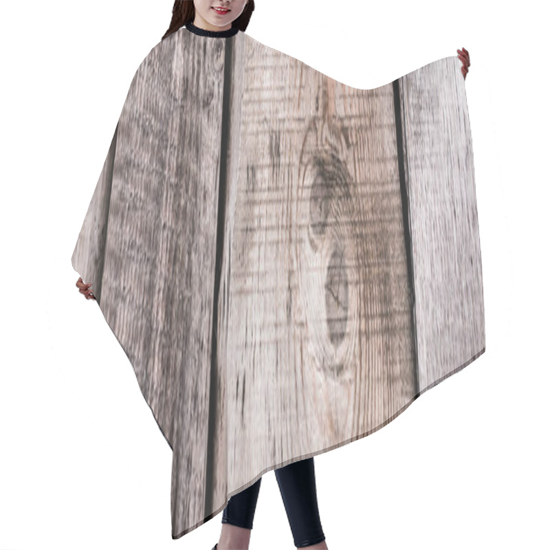 Personality  Weathered Wooden Natural Textured Grey Surface With Copy Space, Panoramic Shot Hair Cutting Cape