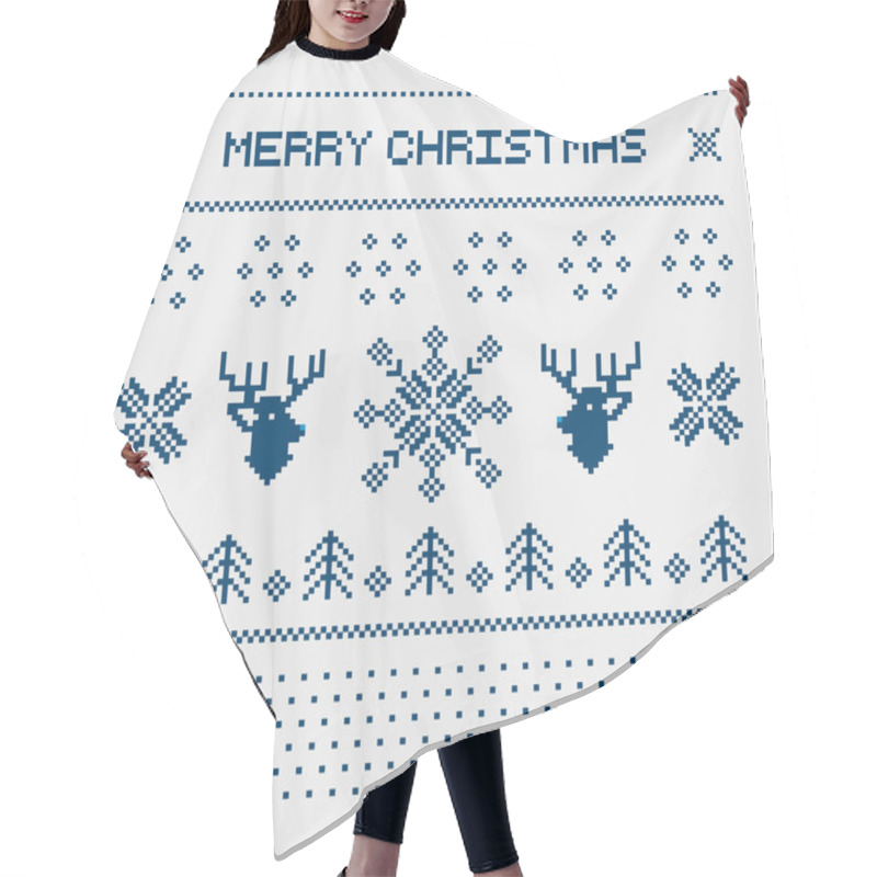 Personality  Pixel Deers And Christmas Trees On The White Background Hair Cutting Cape