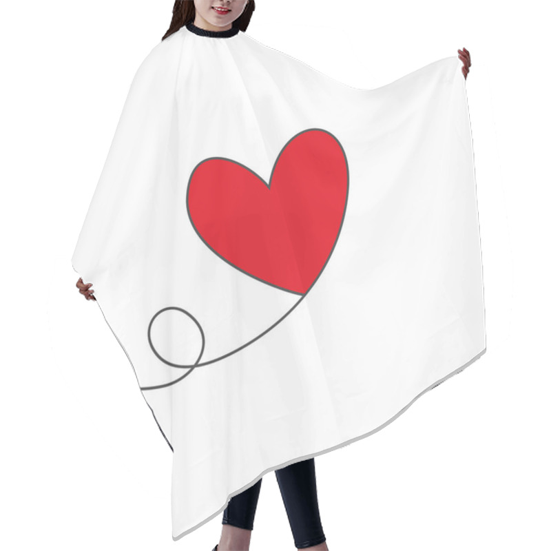 Personality  Heart Shaped Balloon In Continuous Drawing Lines And Red Heart In A Flat Style In Continuous Drawing Lines. Continuous Black Line. The Work Of Flat Design. Symbol Of Love And Tenderness Hair Cutting Cape