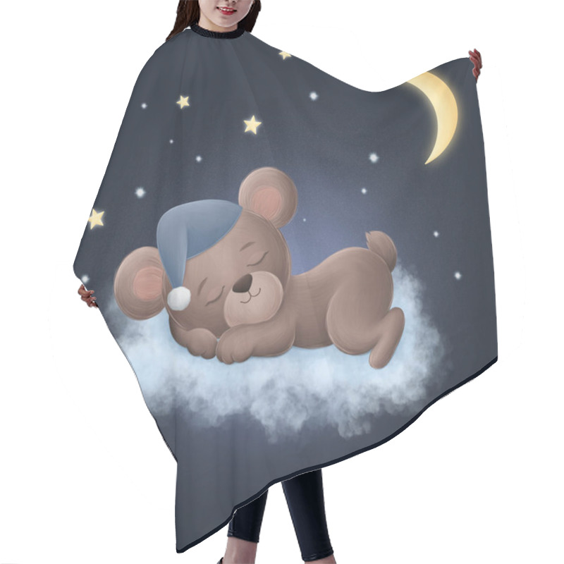 Personality  Cute Little Bear Sleeping On A Cloud. Digital Illustration Hair Cutting Cape