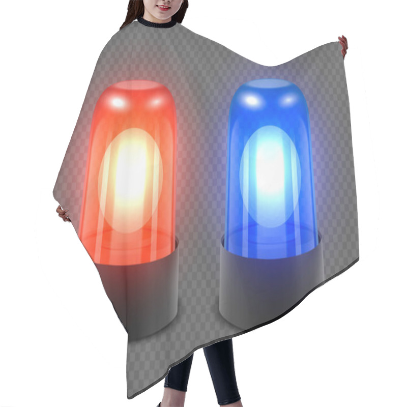 Personality  Vector 3d Realistic Red And Blue Turn On Police Flasher Siren Set Closeup Isolated On Transparent Background. Light, Beacon For Police Car, Ambulance, Fire Trucks. Emergency Flashing Siren. Front View Hair Cutting Cape