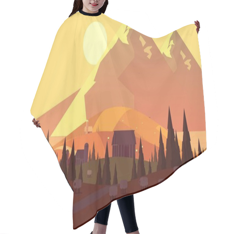 Personality  Sunset Evening Farmland Cartoon Landscape Hair Cutting Cape