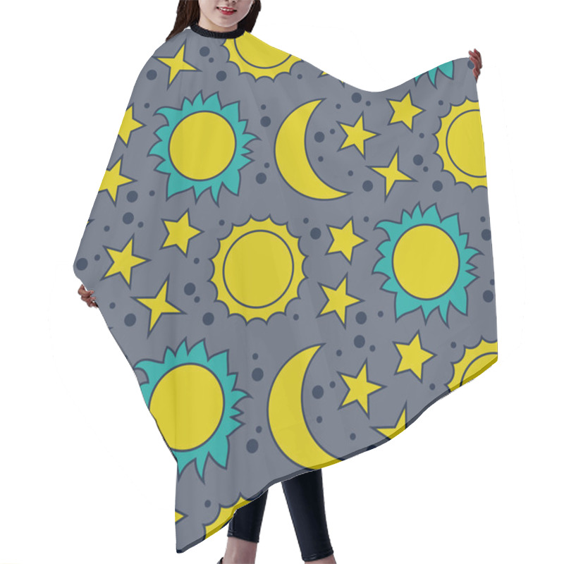 Personality  Vector Seamless Pattern With Moon, Sun And Stars Hair Cutting Cape