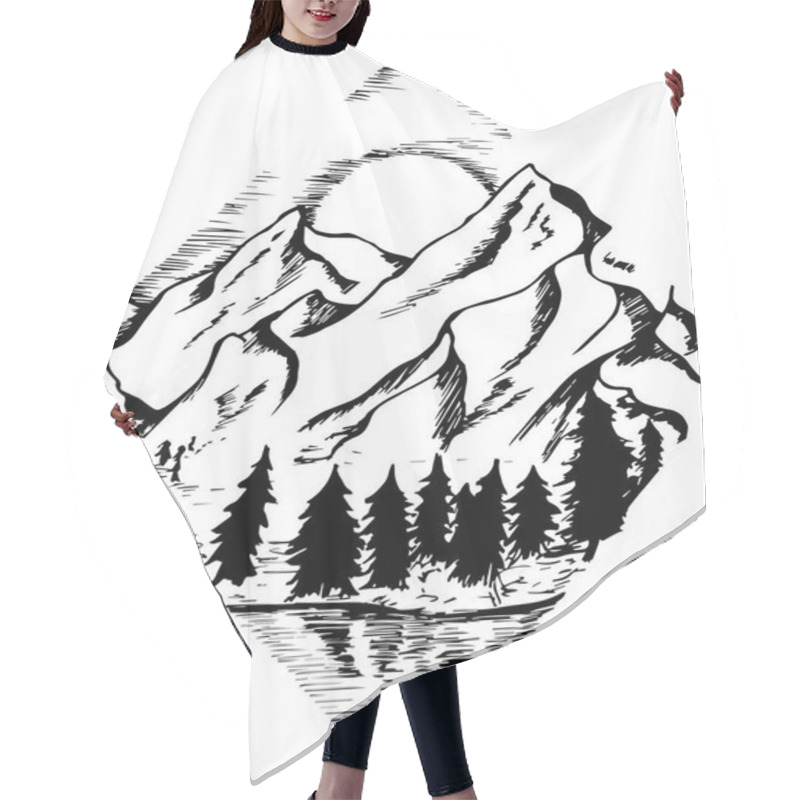 Personality  Illustration Of Fir, Moon, Clouds And River. Hair Cutting Cape