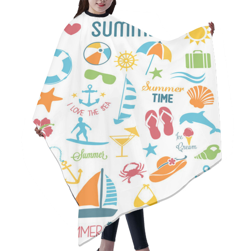 Personality  Summer Icons Set. Hair Cutting Cape