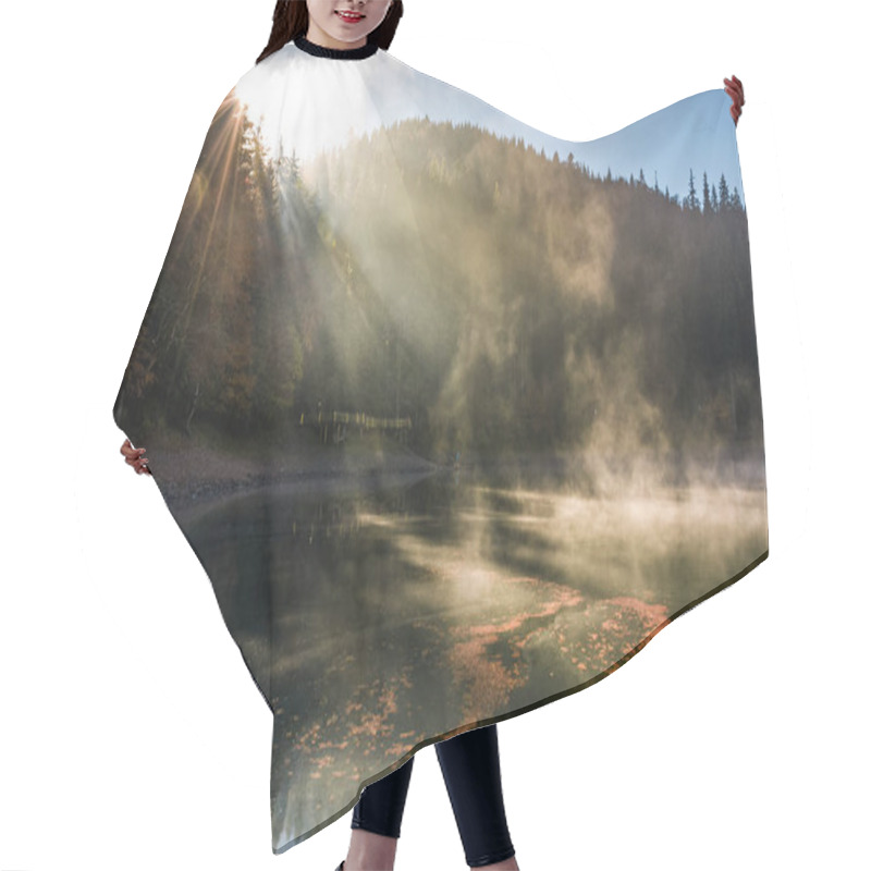 Personality  Sun Light In Fog Over The Mountain Lake Synevyr Hair Cutting Cape