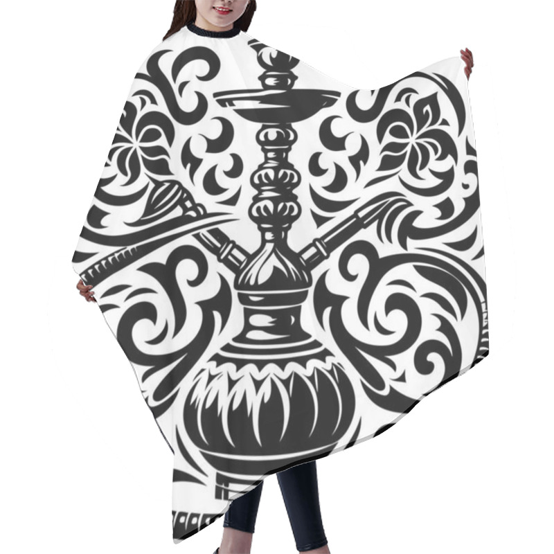 Personality  Vector Stencil Of A Stylish Hookah Adorned With Floral Motifs Hair Cutting Cape