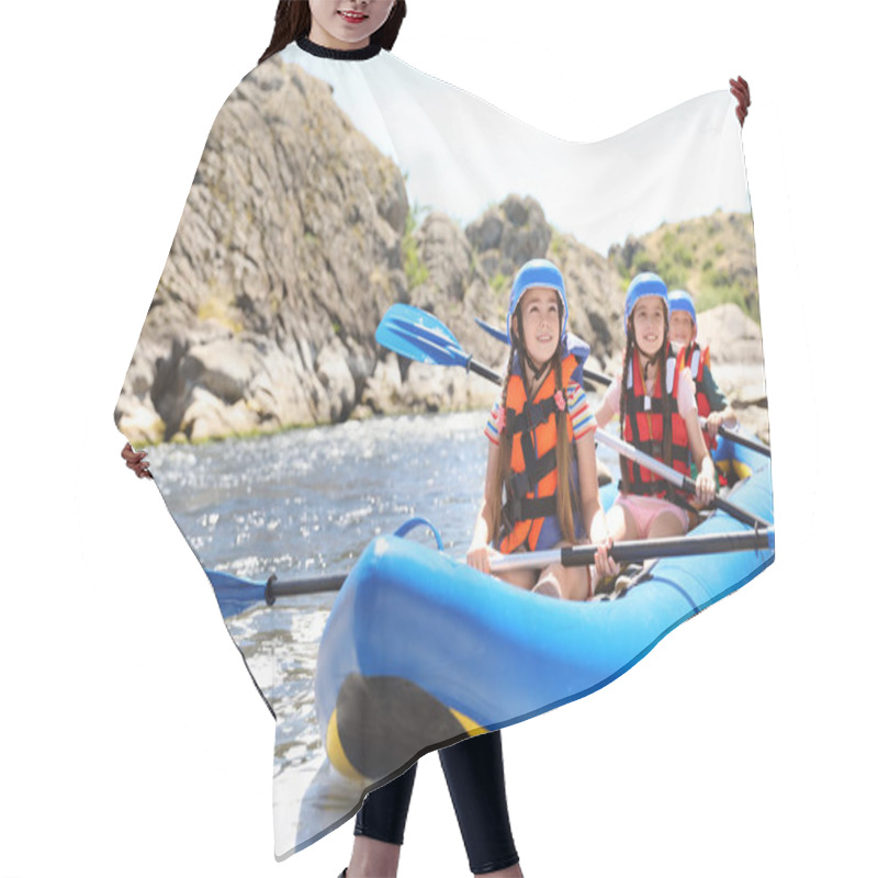 Personality  Little Children Kayaking On River. Summer Camp Hair Cutting Cape