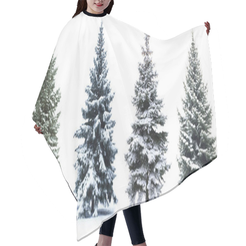 Personality  Christmas Tree Collage. Christmas Tree In Snow  Isolated Over White Background Hair Cutting Cape