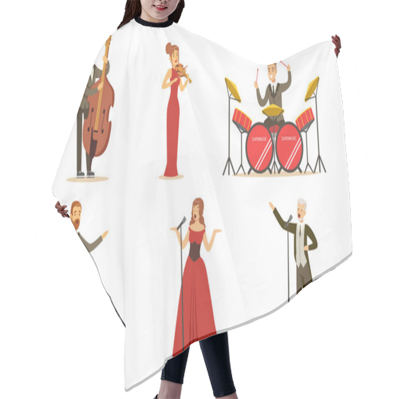 Personality  Singers And Musicians In Concert Clothes. Set Of Vector Illustrations. Hair Cutting Cape