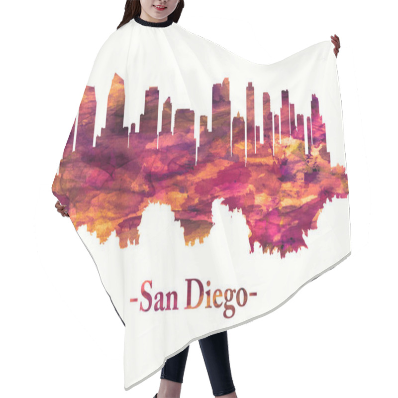 Personality  San Diego California Skyline In Red Hair Cutting Cape