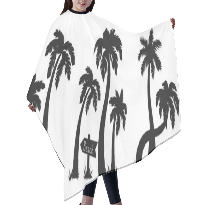 Personality  Coconut Palm Tree Island Silhouette Set Vector Hair Cutting Cape