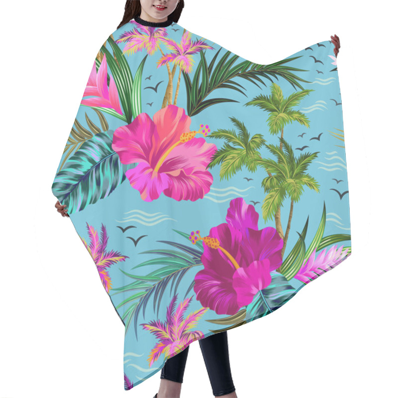 Personality  Vector Tropical Palm Trees Pattern Hair Cutting Cape