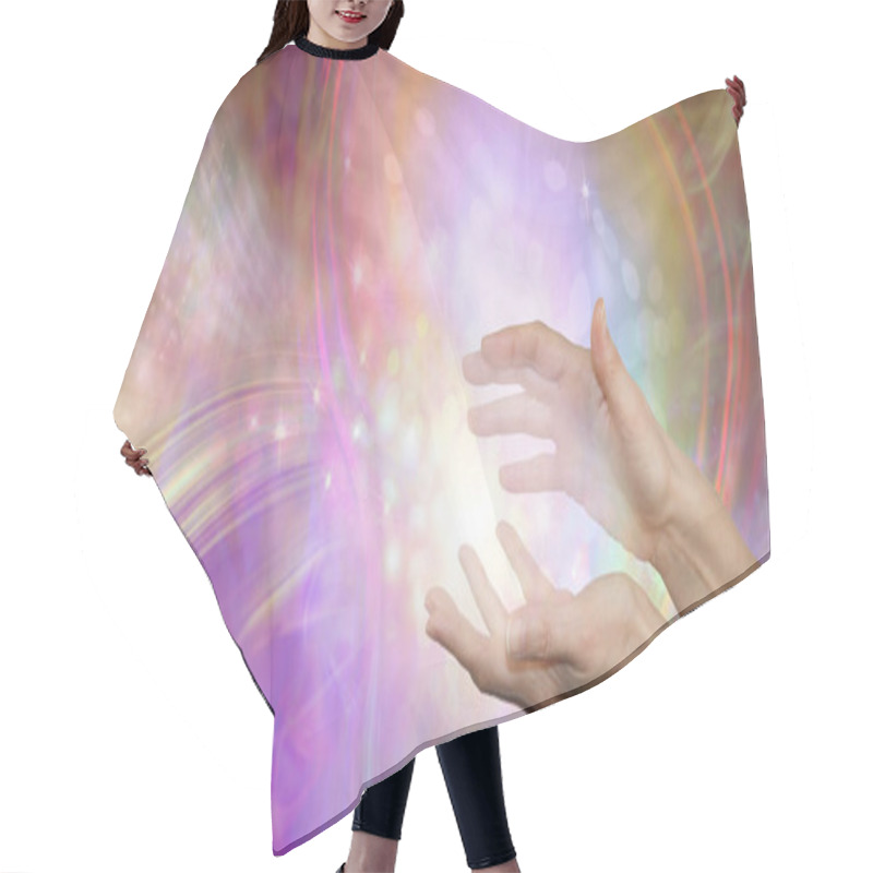 Personality  Sending You Beautiful Healing Energy Vibes - Female Cupped Hands With White Energy Formation Flowing Outwards, Sparkles And Colours Moving In All Directions With Copy Space Hair Cutting Cape