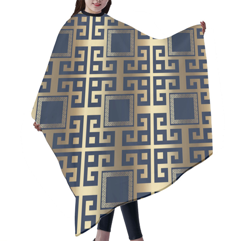 Personality  Geometric Gold 3d Greek Vector Seamless Pattern. Tribal Ethnic Ornamental Squares Background. Modern Checkered Repeat Backdrop. Abstract Ornate Greek Key Meanders Ornament With Square Shapes, Frames Hair Cutting Cape