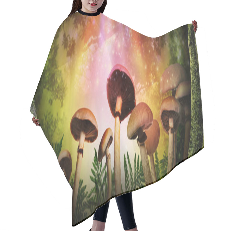 Personality  Fantasy World. Mushrooms Lit By Magic Light In Enchanted Forest, Banner Design Hair Cutting Cape