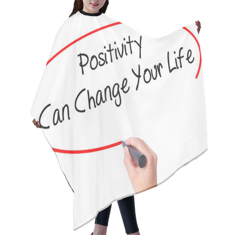 Personality  Women Hand Writing Positivity Can Change Your Life With Black Ma Hair Cutting Cape